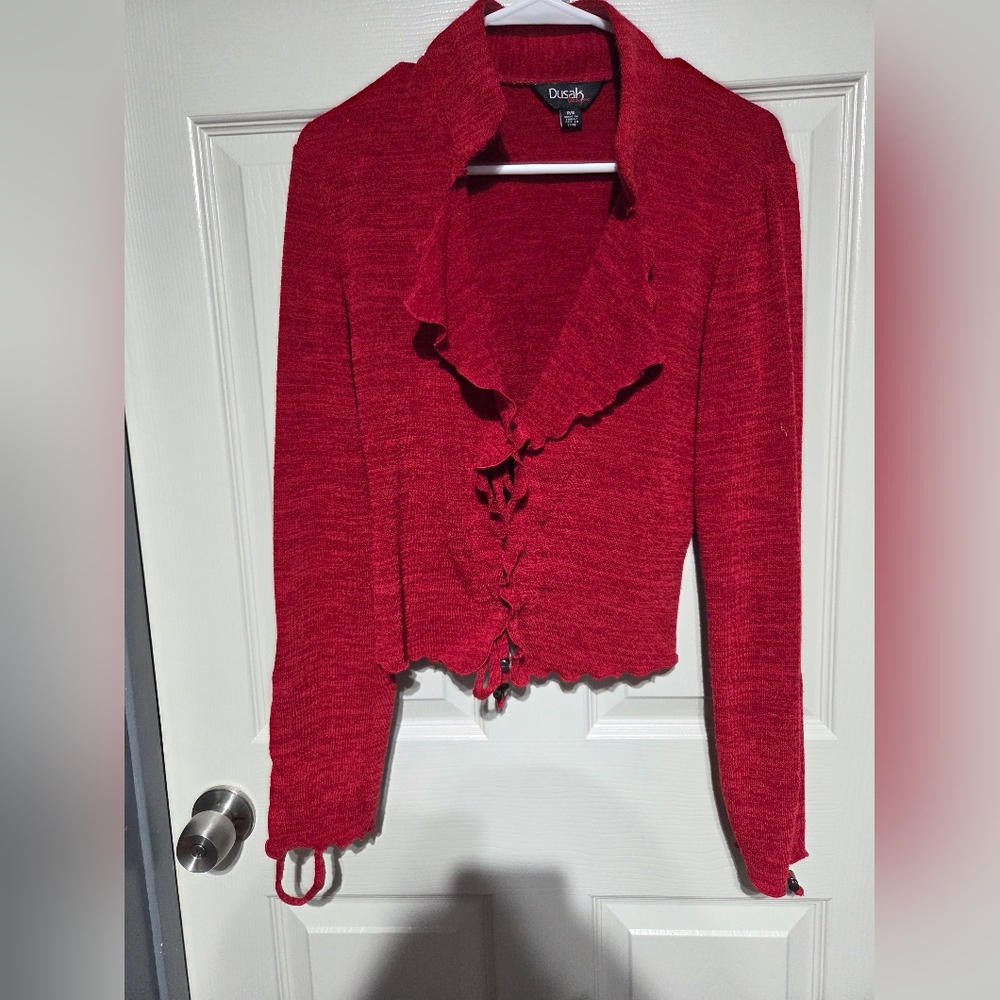Ruffled Red SP Cropped Sweater Jacket